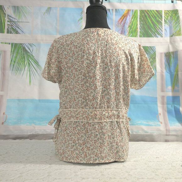 2/$12 Lazy Sundays Short Sleeve Floral Blouse with V Neck and Side Cinch Ties - Picture 8 of 8